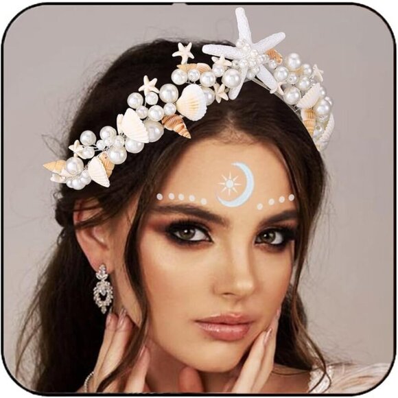 Mermaid Crown Starfish Tiara Pearl Shell Wedding Headband Costume Accessory main image 5